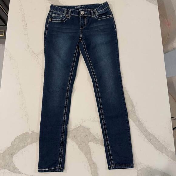 Maurices Denim - Maurices Skinny Jeans Women's Size M-Reg Low Rise Dark Wash Contrast Stitching